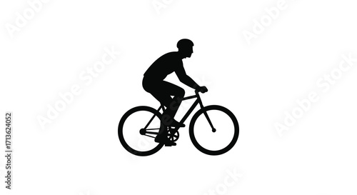 Silhouette of a cyclist riding a bicycle against a white background