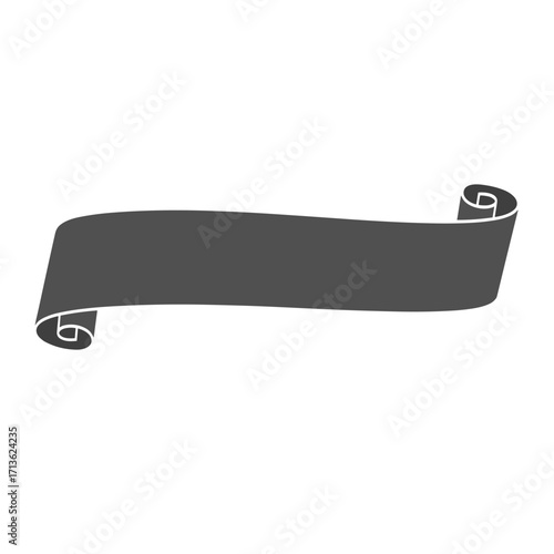 A detailed description of a blank grey banner with rolled ends on a white background for graphic design purposes.