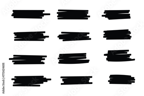 Set of hand drawn marker line vector illustration design element, grunge strokes, doodle lines underline scribble
