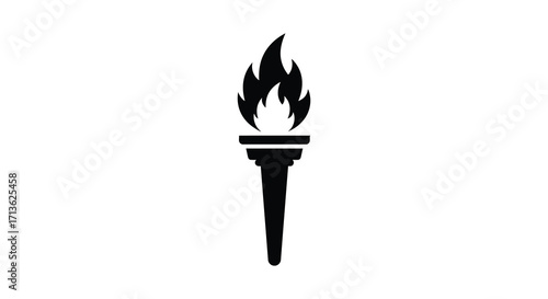 A simple black silhouette of a burning torch on a white background