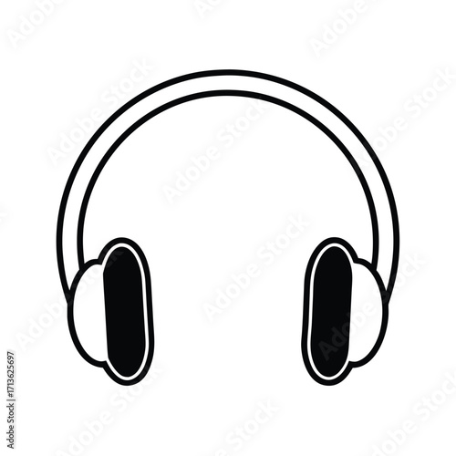 Black headphones silhouette on a clean white background