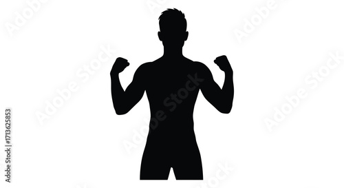 Silhouette of a muscular man with arms raised in a triumphant pose