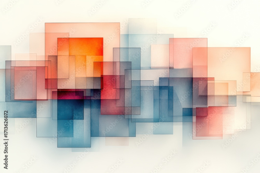 Naklejka premium Abstract geometric design with overlapping colorful squares and cubes