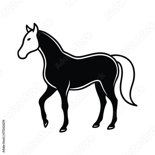 Minimalist black horse silhouette on white background