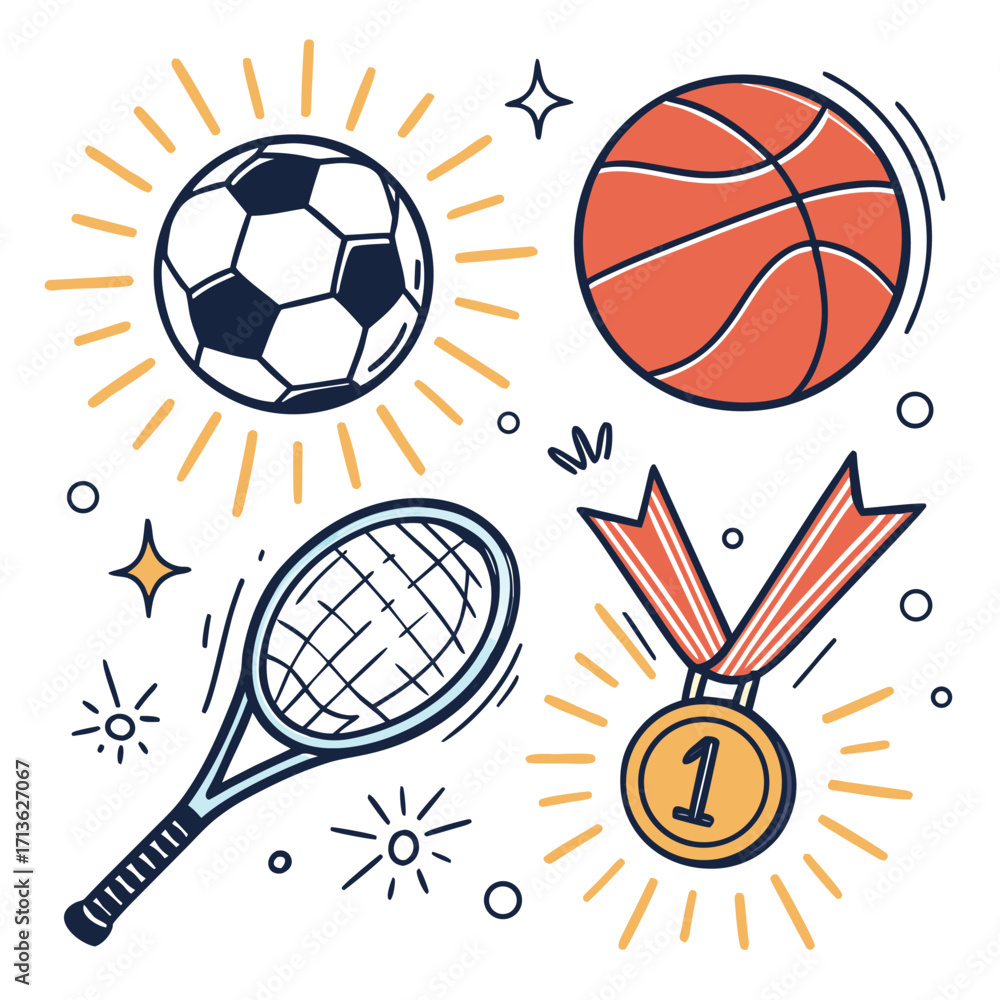 Obraz premium Sports equipment and gold medal illustration