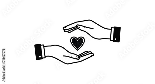 Two hands gently holding and protecting a black heart shape
