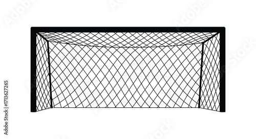 A simple black and white illustration of a soccer goal post