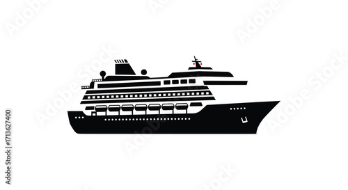 Elegant black silhouette of a large cruise ship on a white background