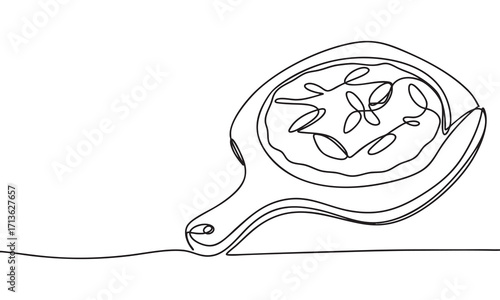 Single-line pizza with handle serving concept, hand drawn style
