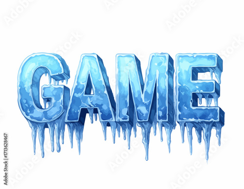 The word "GAME" rendered in a frozen, icy style with icicles hanging from the letters isolated on transparent background.