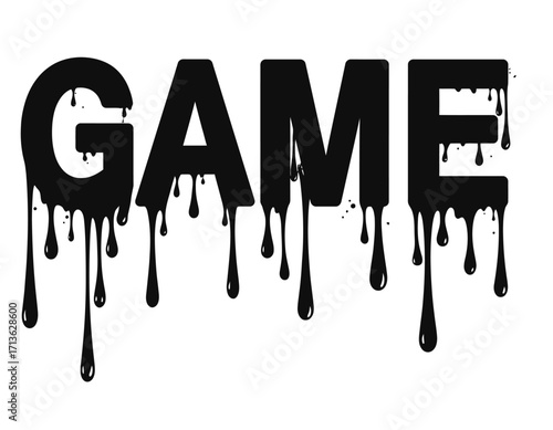 The word "GAME" in bold black letters with dripping paint effect isolated on transparent background.