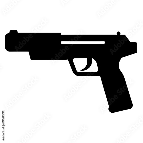 Black silhouette of a modern handgun pistol on a white background