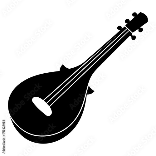 Black silhouette of a traditional stringed instrument with a pear shaped body and four strings