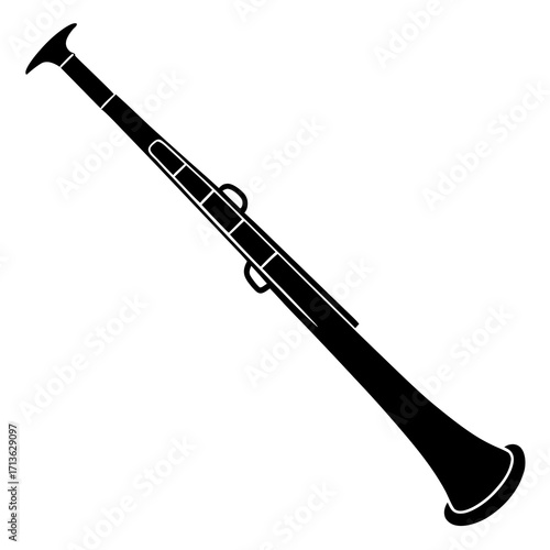 Black silhouette of a bassoon musical instrument on a white background