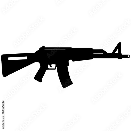 Silhouette of an automatic rifle or assault weapon isolated on a white background