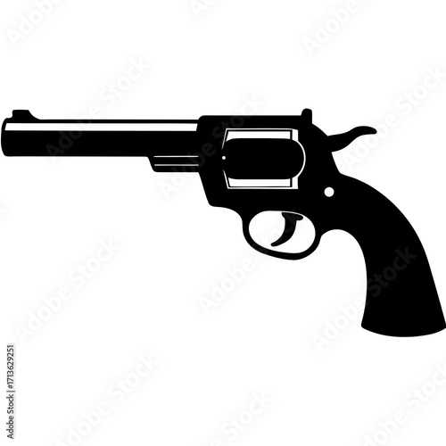 Classic black silhouette of a revolver handgun isolated on a white background