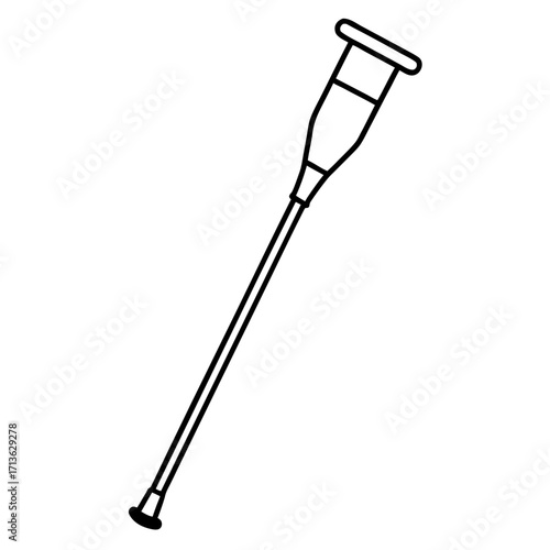 Simple black line drawing of a single medical crutch on a white background