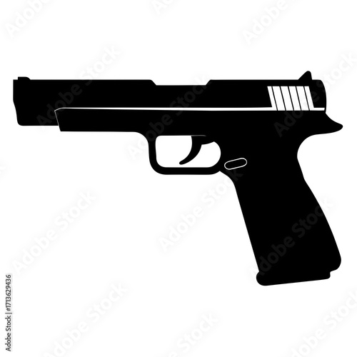 Silhouette of a black semi automatic handgun pistol isolated on a white background