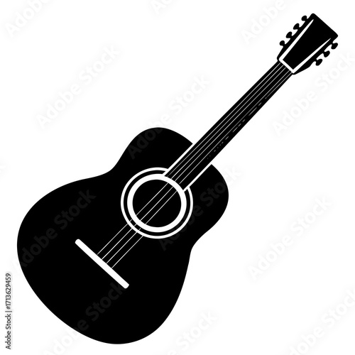 Acoustic guitar silhouette isolated on a white background with a simple clean design