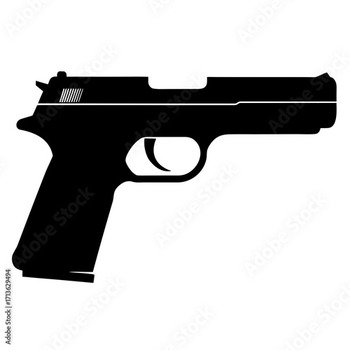 Black silhouette of a handgun pistol on a white background