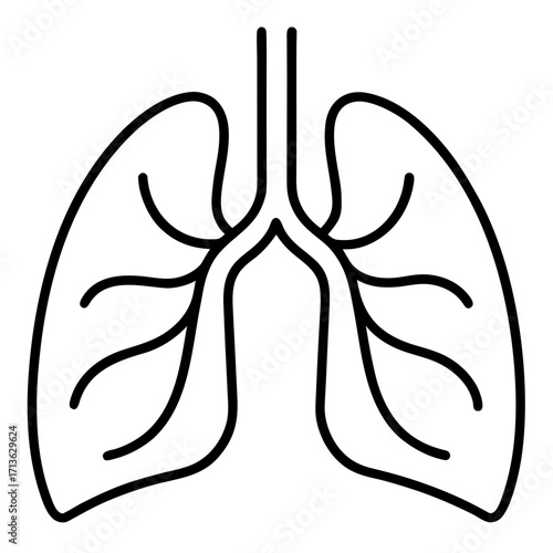 Simple black line drawing of human lungs and trachea on a white background