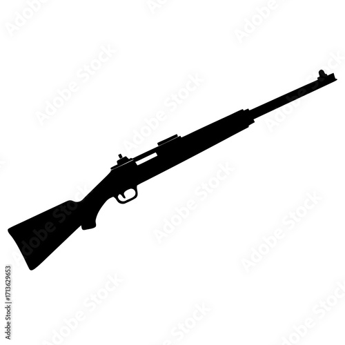 Black silhouette of a hunting rifle with a wooden stock and long barrel on a white background