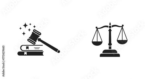 Law and justice symbols gavel scales and law books illustrated