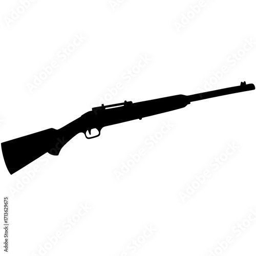 Silhouette of a hunting rifle with a long barrel and wooden stock on a white background