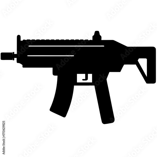 Black silhouette of a modern tactical assault rifle with a collapsible stock and picatinny rail