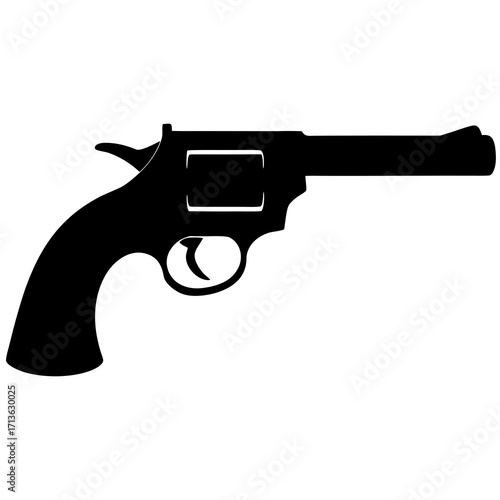 Black silhouette of a classic revolver handgun isolated on a white background
