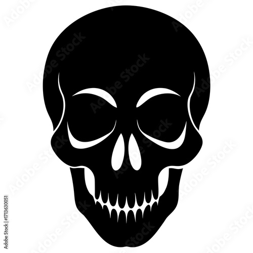Stylized black skull silhouette with white accents on a clean white background
