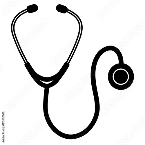 Simple black silhouette of a medical stethoscope on a white background