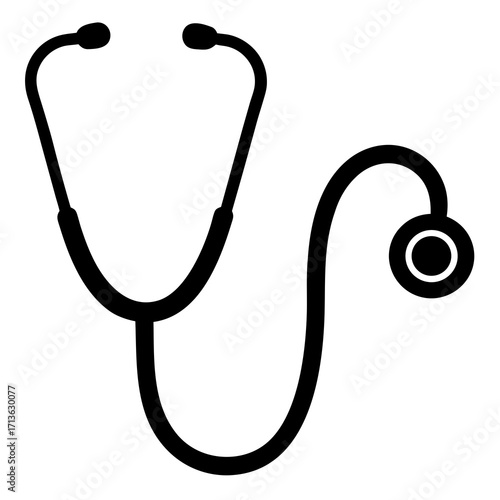 Simple black silhouette of a medical stethoscope on a white background