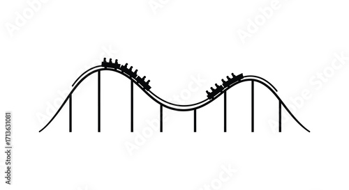 Simple black and white illustration of a winding rollercoaster track