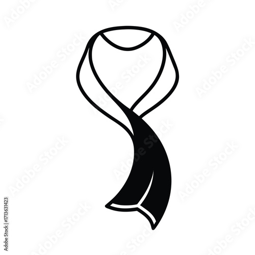 Minimalist black scarf silhouette on white background