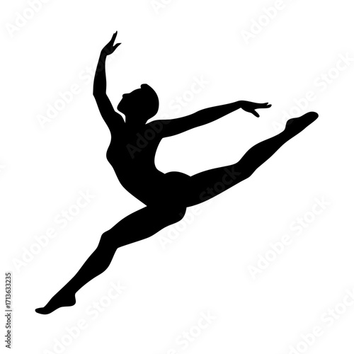 Vector art of silhouette of a female ballet dancer performing a dynamic leap