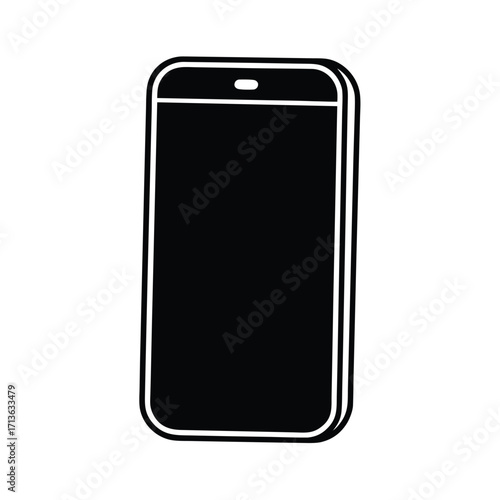 Black silhouette of a smartphone on a white background
