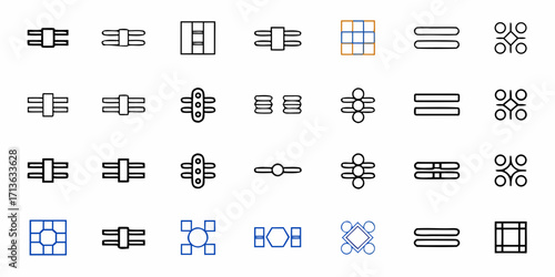 Collection of twenty four abstract geometric shapes arranged in a rectangular grid pattern on white background