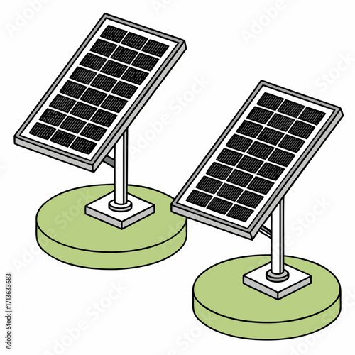 Vector art of two solar panels on green circular bases