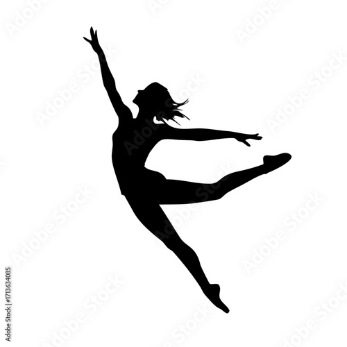 Vector art of silhouette of a female ballet dancer in a dynamic leap