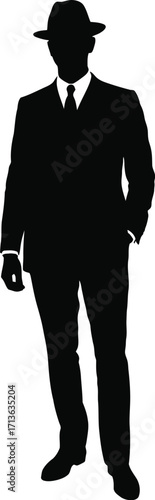 Man in suit and hat vector silhouette