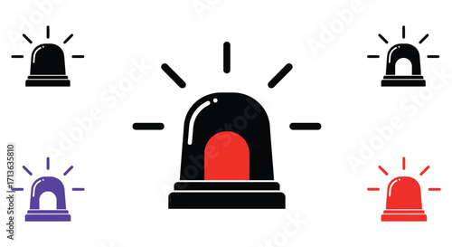 Collection of black purple and red siren alarm icons on white