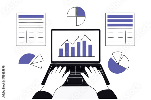 Professional analyzes data charts on laptop for business strategy, creating reports with powerful insights for modern data-driven decisions