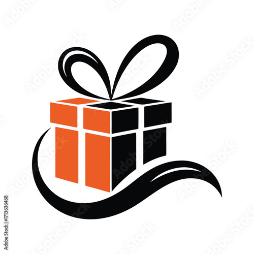 Surprise Gift Package Vector Orange and White Box with Elegant Ribbon
