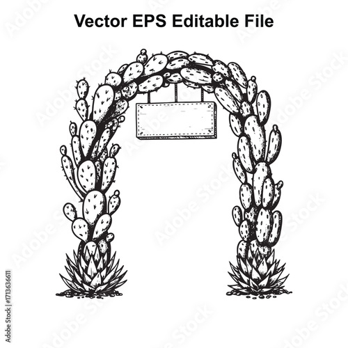 Vector art of cactus archway with blank sign