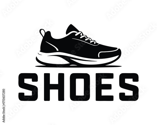 Black Jogging Shoe Silhouette with Motion Effect Vector