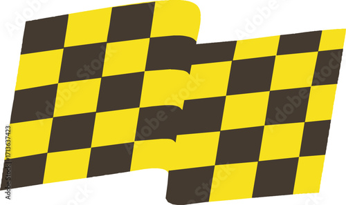 Editable yellow and black checkered racing safety flag with transparent background 