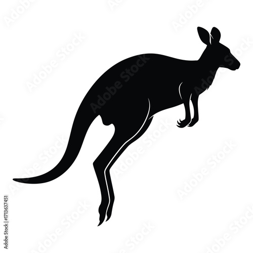 Silhouette of a kangaroo leaping forward in a dynamic pose