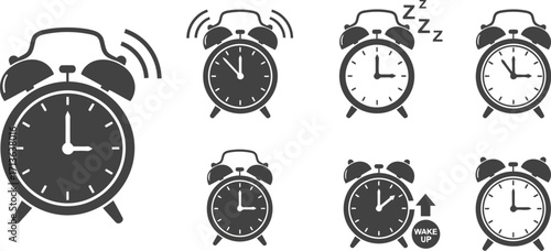 Flat Style Alarm Clock Vector Illustration. Wake Up, Morning, Time.