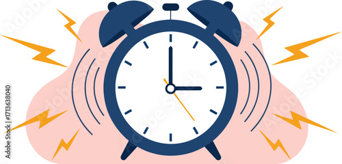 Flat Style Alarm Clock Vector Illustration. Wake Up, Morning, Time.